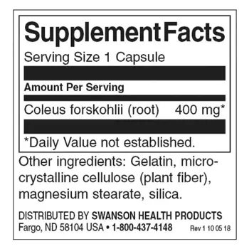 Swanson Coleus Forskohlii 400 мг Колеус Форсколий за сърдечно-съдово здраве х 60 капсули