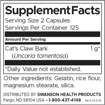 Swanson Full Spectrum Cat's Claw Котешки нокът пълен спектър х 250 капсули