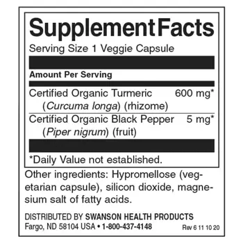 Swanson Turmeric & Black Pepper Куркума и Черен Пипер за здраве на ставите и сърцето х 60 веге капсули