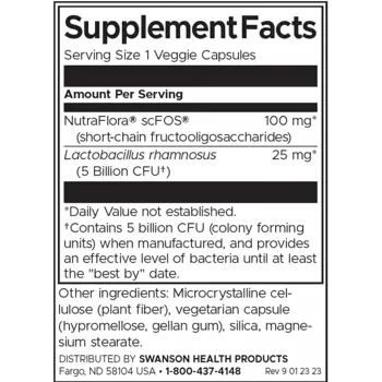 Swanson Lactobacillus Rhamnosus с фруктоолигозахариди 5 милиарда CFU, 60 веган капсули