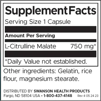 Swanson L-Citrulline Malate За сърдечно-съдово здраве и енергия х 60 капсули