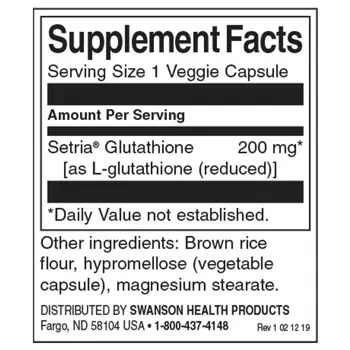 Swanson L-Glutathione Double Strength Мощен антиоксидант за имунна подкрепа х 60 капсули