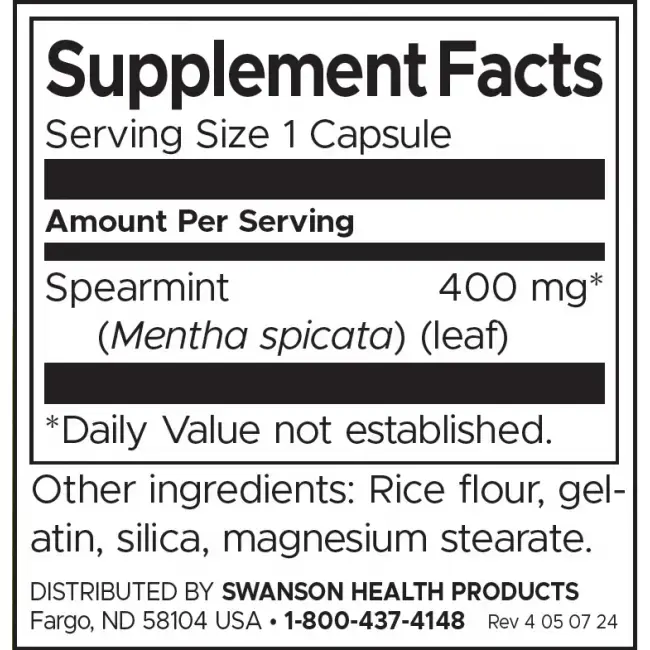 Swanson Full Spectrum Spearmint Leaf Листа от мента пълен спектър х 60 капсули