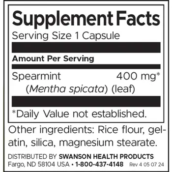 Swanson Full Spectrum Spearmint Leaf Листа от мента пълен спектър х 60 капсули