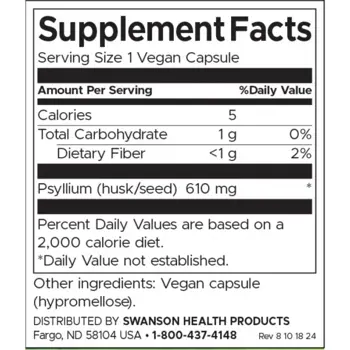 Swanson Psyllium Husks Люспи от Псилиум за храносмилане и сърдечно здраве х 300 капсули