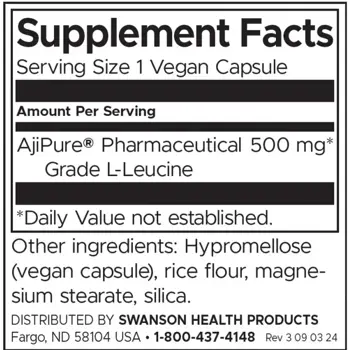 Swanson L-Leucine Pharmaceutical Grade Фармацевтичен клас Л-левцин х 60 веге капсули