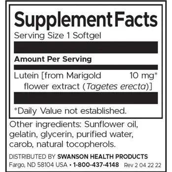 Swanson Lutein (Лутеин) 10 мг за Здраве на Очите х 60 софтгел капсули