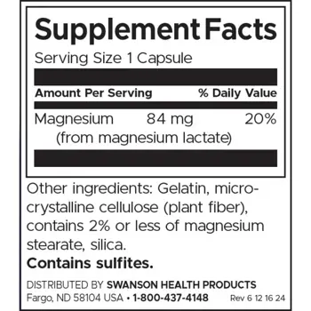 Swanson Magnesium Lactate Магнезиев лактат х 120 капсули
