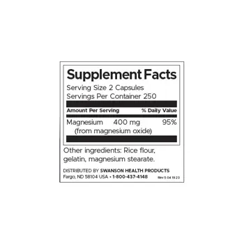 Swanson Magnesium Oxide Магнезиев оксид 200 мг х 500 капсули