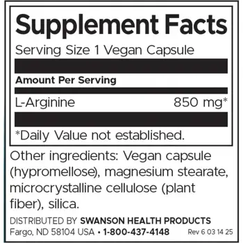 Swanson Maximum Strength L-Arginine В подкрепа на енергията и сърдечно-съдовата система х 90 веге капсули