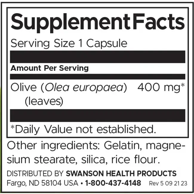 Swanson Full Spectrum Olive Leaf Маслинови листа 400 мг х 60 капсули