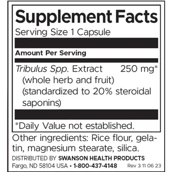 Swanson Mega Tribulus Extract Екстракт от Трибулус Терестрис за тестостерон и либидо х 60 капсули