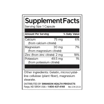 Swanson Mineral Citrate Complex Калций, Магнезий, Цинк, Калий - 60 капсули