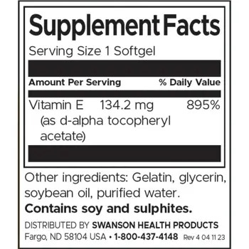 Swanson Natural E-200 IU Естествен Витамин Е за антиоксидантна защита