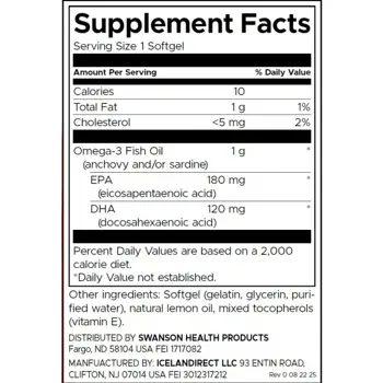 Swanson Omega-3 Fish Oil Рибено масло за сърце, стави и възстановяване
