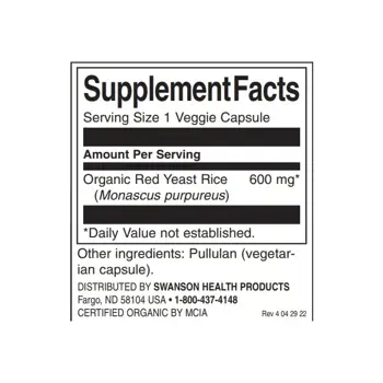 Swanson Organic Red Yeast Rice В подкрепа на сърдечно-съдовата система х 60 веге капсули