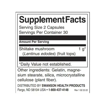 Swanson Full Spectrum Shiitake Mushroom Подкрепа за имунната система х 60 капсули