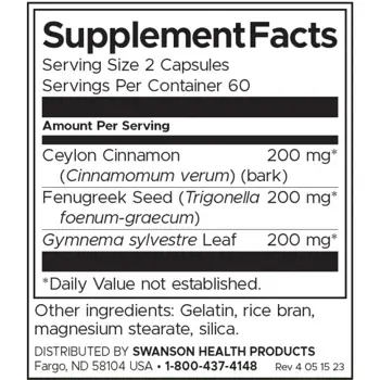 Swanson Full Spectrum Cinnamon, Fenugreek and Gymnema За поддържане на кръвната захар х 120 капсули