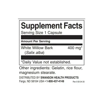 Swanson Full Spectrum White Willow Bark Пълен Спектър Кора от Бяла Върба 90 капсули