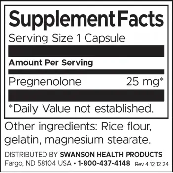 Swanson Pregnenolone 25 mg Подкрепа за мозъка и нервната система х 60 капсули