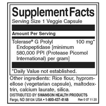 Swanson Gluten Rid Продукт за отстраняване на глутен с Tolerase® G 90 веге капсули