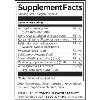 Swanson Rhodiola, Ashwagandha, Ginseng Complex Адаптогенен билков комплекс х 60 капсули