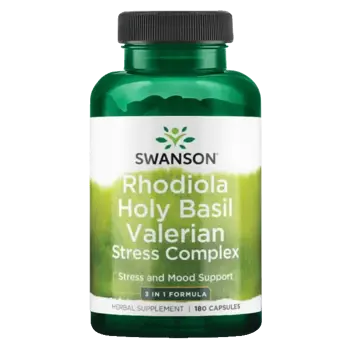 Swanson Rhodiola, Holy Basil, Valerian Stress Complex Билков комплекс за борба със стреса х 180 капсули