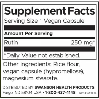 Swanson Rutin Natural Bioflavonoid Натурален биофлавоноид за кръвоносната система х 250 веге капсули