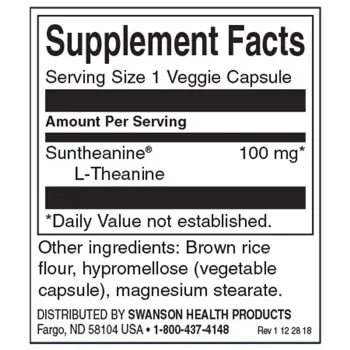 Swanson Suntheanine L-Theanine За психическо и емоционално здраве х 60 веге капсули