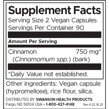 Swanson Full Spectrum Cinnamon Подкрепа за кръвната захар х 180 капсули