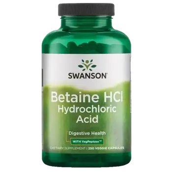Swanson Betaine HCl Hydrochloric Acid With VegPeptase™ Pepsin За подпомагане на храносмилането х 250 капсули