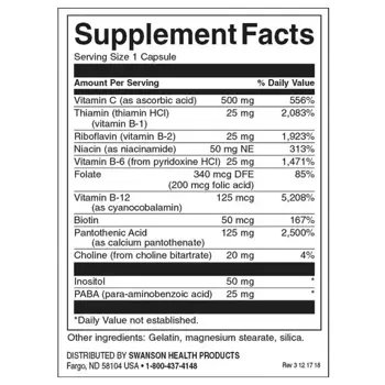 Swanson Super Stress B-Complex с Витамин C за енергия и метаболизъм х 240 капсули
