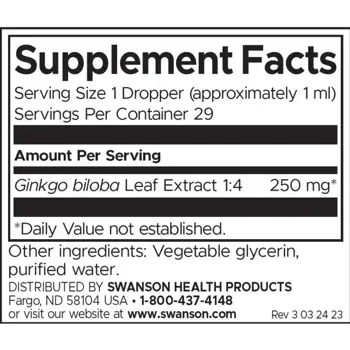 Swanson Ginkgo Biloba Liquid Extract Течен екстракт от гинко билоба без алкохол и захар