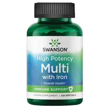 Swanson High Potency Multi with Iron + Immune Support Високоефективни Мултивитамини с желязо и имунна подкрепа х 120 софтгел капсули