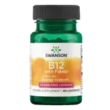Swanson Vitamin B12 с фолиева киселина – с вкус на ягода и без захар
