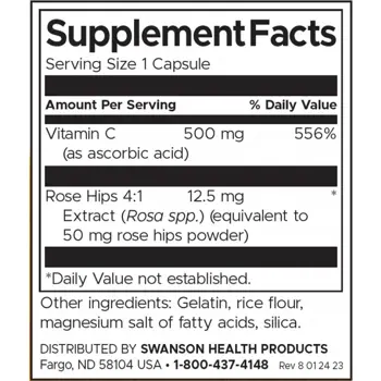 Swanson Vitamin C с шипка 500 мг за Имунно Здраве х 100 капсули