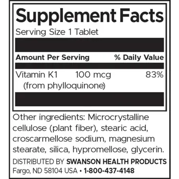 Swanson Vitamin K-1 За здрави кости и кръвосъсирване