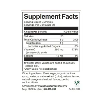 Swanson Vitamin C Immune Support Orange Дъвчащи таблетки с вкус на портокал