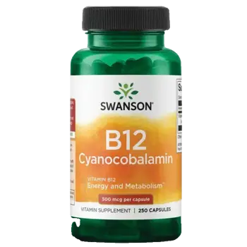 Swanson Vitamin B12 Cyanocobalamin 500 мкг за енергия и метаболизъм х 250 капсули