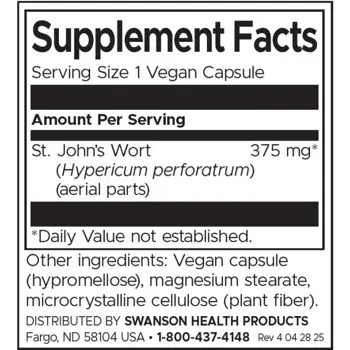 Swanson Full Spectrum St. John's Wort Жълт Кантарион 375 мг за психическо и емоционално здраве х 60 капсули