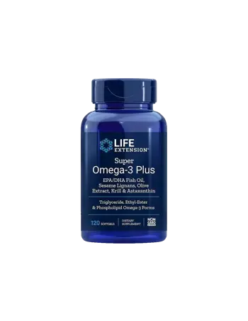 Life Extension Super Omega-3 Plus Омега-3 от рибено масло, Крил, Астаксантин, Лигнан от сусам и Маслина х 120 софтгел капсули