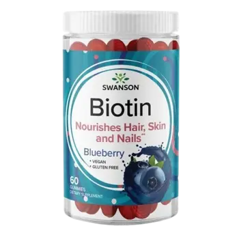 Swanson Biotin Gummies Blueberry 5000 мкг Биотин Дъвчащи Таблетки с Вкус на Боровинки - 60 дъвчащи таблетки, 30 дози