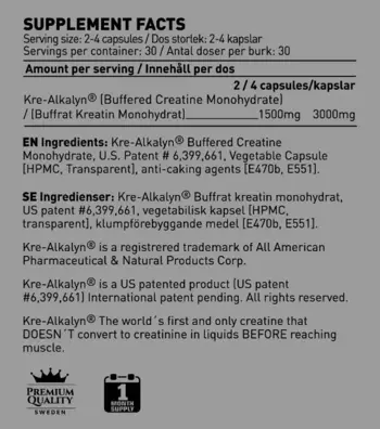 SWEDISH Supplements Kre-Alkalyn 750 мг Креатин Кре-Алкалин - 120 капсули, 30 дози