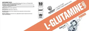 SWEDISH Supplements L-Glutamine 100% Л-Глутамин - 250 грама, 50 дози