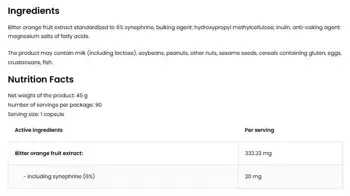 OstroVit Synephrine 20 мг Синефрин - 90 капсули, 90 дози