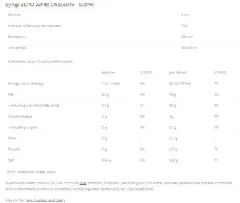 6PAK Nutrition Syrup Zero White Chocolate Сироп с Бял Шоколад - 500 мл