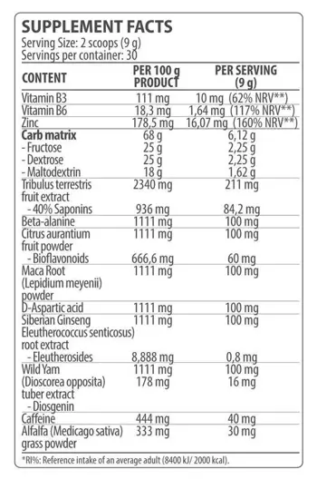 Dorian Yates Nutrition TestoBoost Testosterone Powder Formula Тестостеронов Бустър - 270 грама, 30 дози