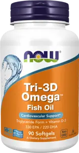 NOW Foods Tri-3D Omega Рибено масло Омега 3 с Витамин D3 - 90 гел капсули, 90 дози