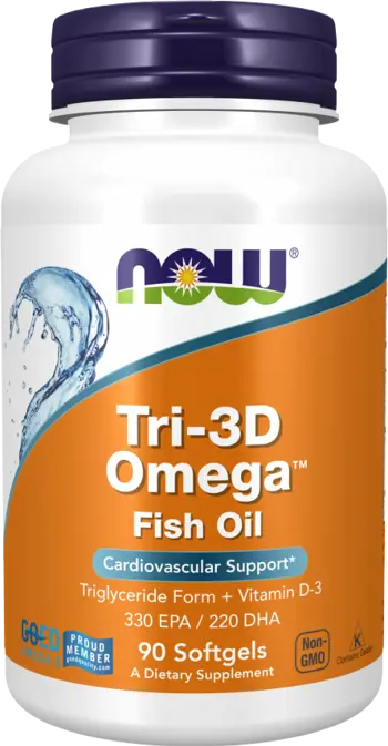 NOW Foods Tri-3D Omega Рибено масло Омега 3 с Витамин D3 - 90 гел капсули, 90 дози
