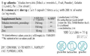 Bioherba Tribulus Terrestris 250 mg Бабини зъби за тестостерон и либидо х 100 капсули